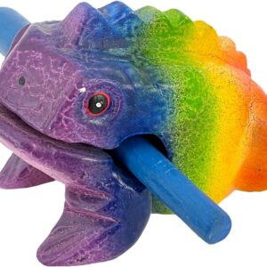 5″ Wooden Frog Percussion Instrument – Guiro Rasp Tone Block Thailand Handcraft Musical Lucky Frog Home Office Decoration Nice Gift (Rainbow)