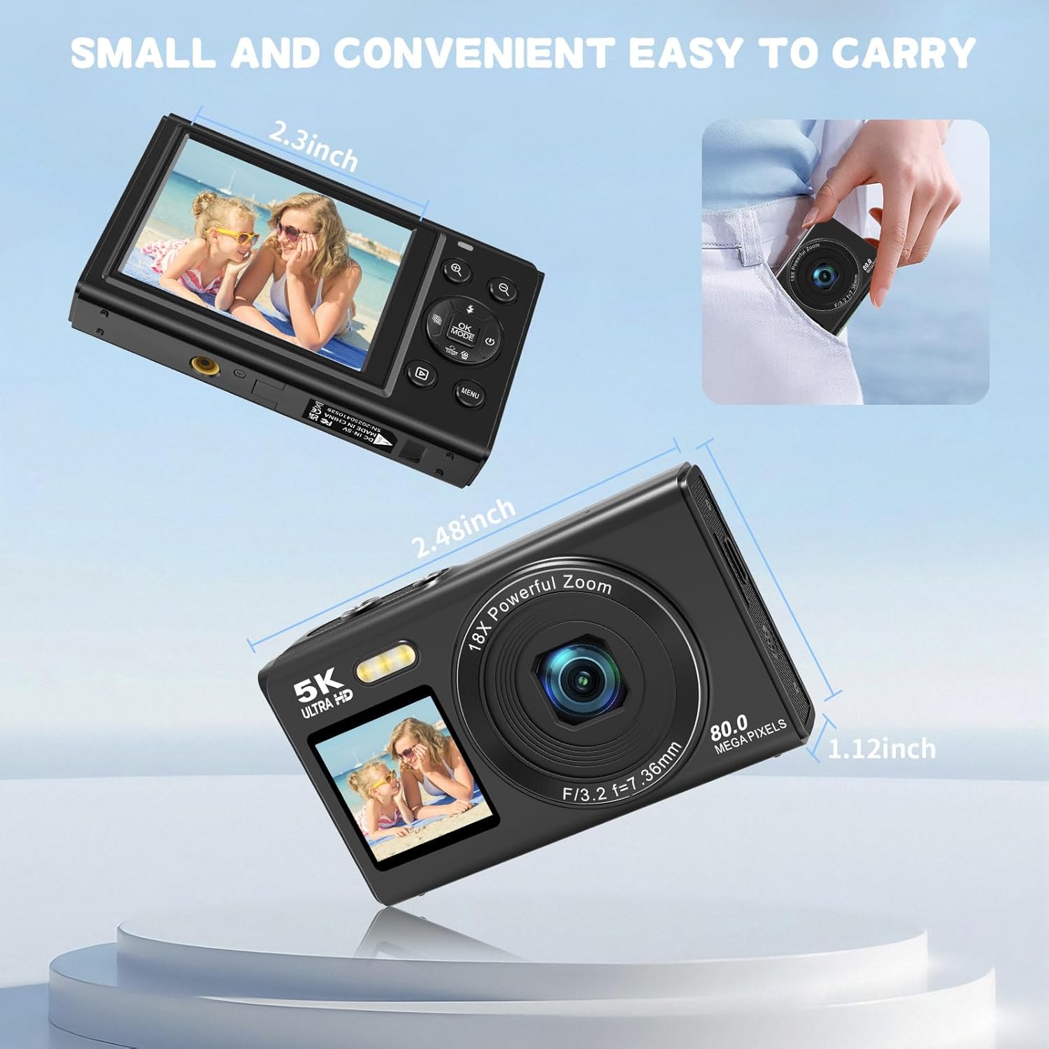 Dual Screen 5K Digital Camera for Vlogging with Fill Light - 80MP, 16X Zoom, WiFi, YouTube/Blogging, Includes 32GB Card & 2 Batteries (X9-Black) - Image 2