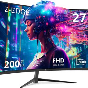 Z-Edge 27 inch Curved Gaming Monitor, FHD 1080P 200Hz 165Hz 144Hz Curved 1500R PC Monitor, MPRT 1ms Monitor, 350nits, 16.7M Colors, UG27 Frameless Bezel, 1X DP 1.4 Ports and 1X HDMI 2.1 Ports