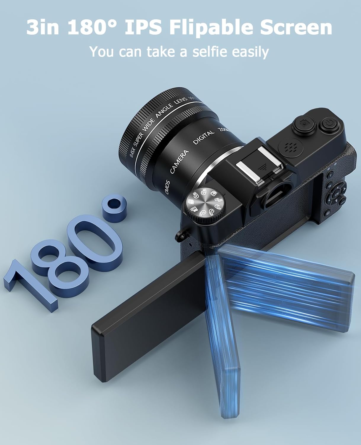 FLATIC Cameras for Photography, 6K 64MP Digital Camera with WiFi & Microphone for Youtuber, 16X Zoom Vlogging Camera with 180°Flip Screen, 64GB Card, 2 Batteries, Macro & Wide-Angle Lens, Card Reader - Image 8