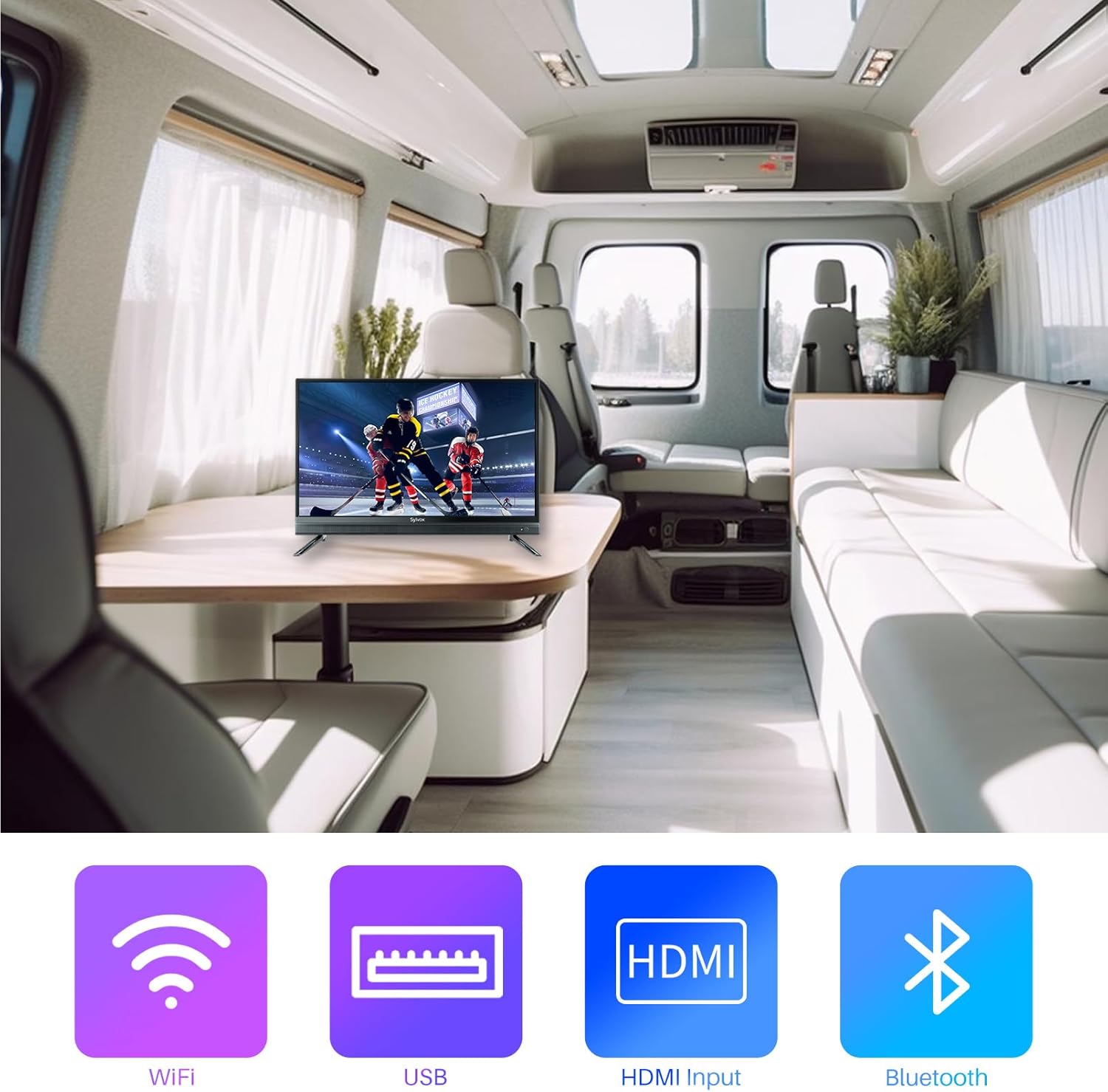 SYLVOX Smart RV TV, 32" 12V TV for RV Camper 1080P DC/AC Powered Television, Support Google, Download APPs, Bluetooth WiFi, Smart TVs for Home Car Campervan Truck - Image 9