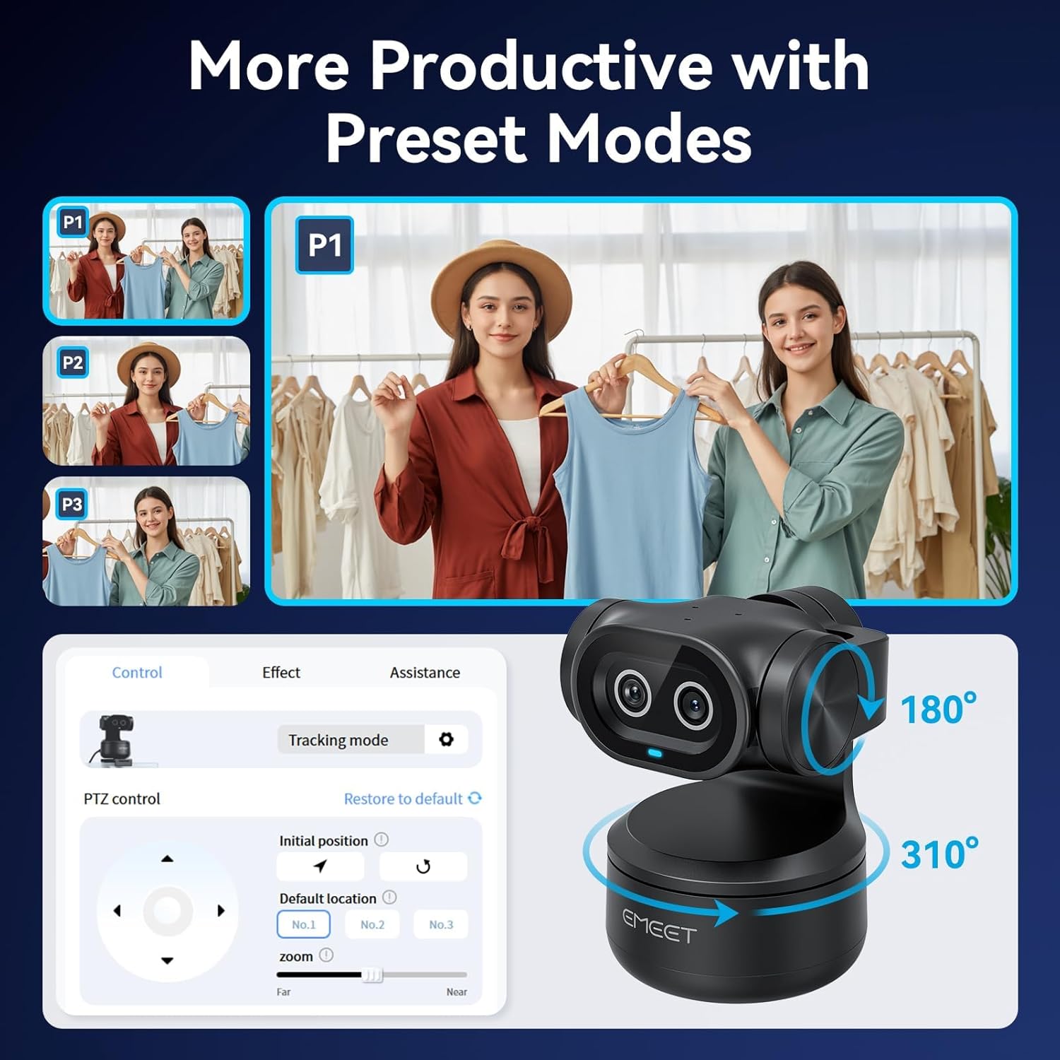 EMEET PIXY Dual-Camera AI-Powered PTZ Camera 4K, AI Tracking, PDAF&AI Autofocus 0.2s, 1/2.55'' Sony Sensor, 3 Mics, Presets, Gesture Control, 4K Webcam for Streaming and OBS/Twitch/Switch 2 Compatible - Image 5