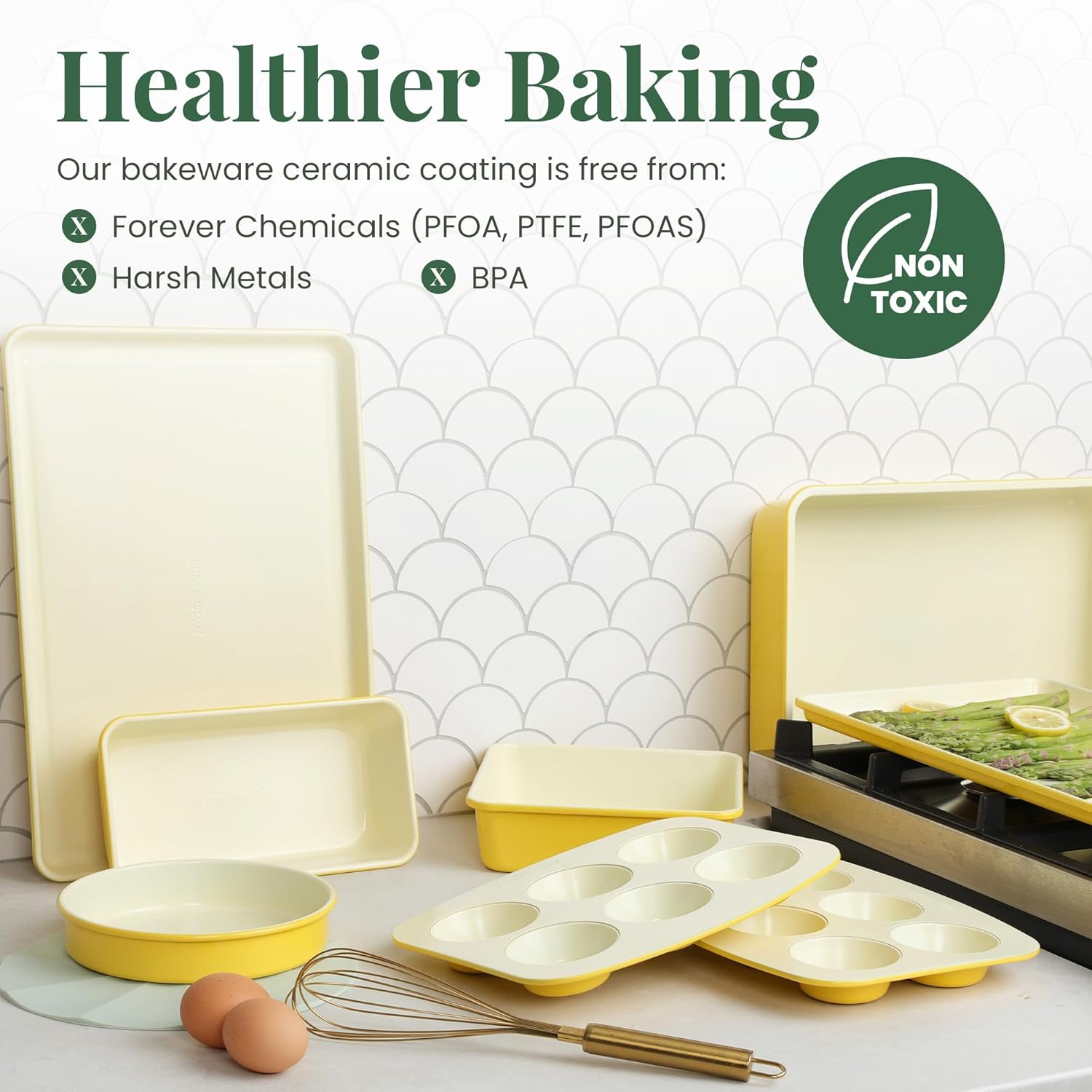 Larder & Vine 8-Piece Bakeware Set | Non-Stick Baking Set with Ceramic Finish | PFAS, PFOA, PTFE, and BPA Free Baking Essentials | Baking Sheets, Muffin Tins and Assorted Baking Pans | Limoncello - Image 5