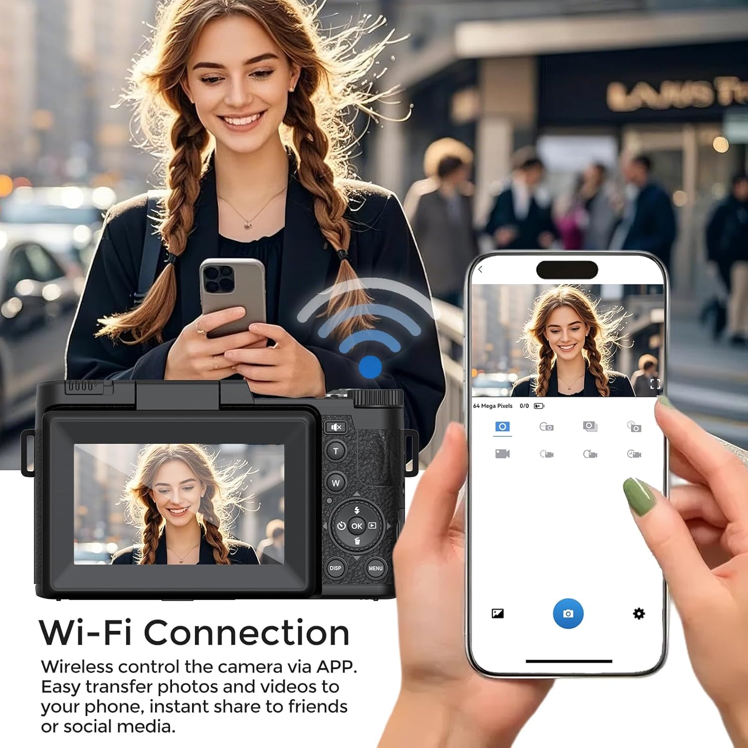 5K Vlogging Camera with WiFi 64MP 4K Digital Camera for Photography Vlog Camera with Flip Screen Video Camera for YouTube with Selfie Light, Desk Tripod, Batteries - Image 3