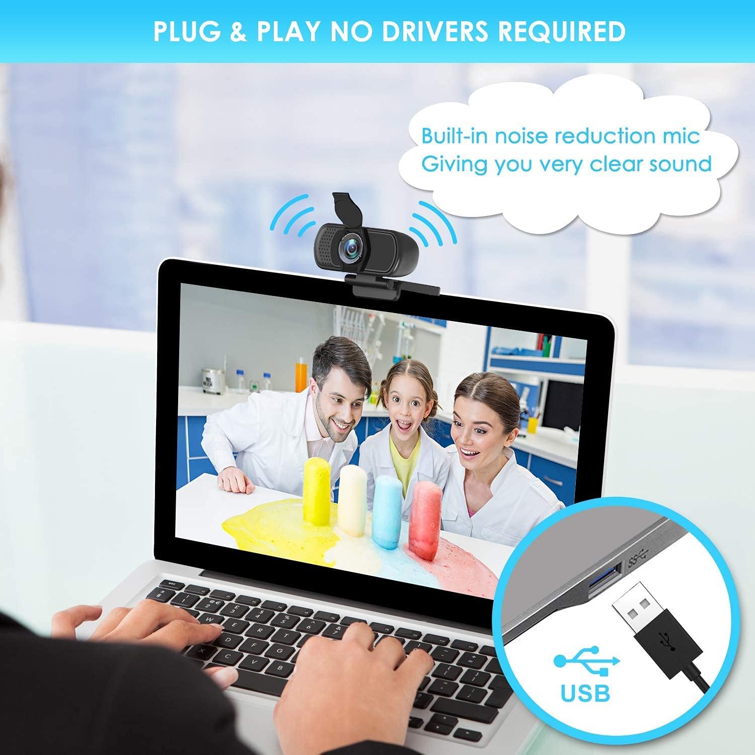 Full HD 1080P Webcam with Privacy Shutter and Tripod, Pro Streaming Web Camera with Microphone, Widescreen USB Computer Camera for Laptop Desktop - Image 5