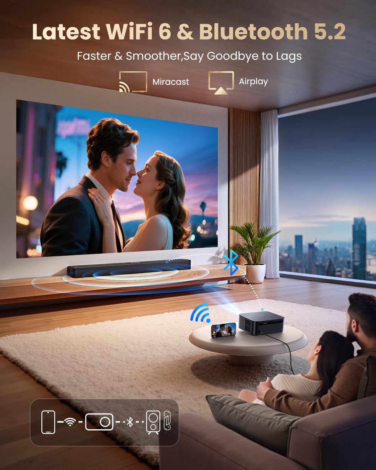 Google TV 4K Supported Smart Projector,Outdoor & Home Theater Projector with Wi-Fi 6 and Two-Way Bluetooth 5.2,Auto Focus & Keystone,800 ANSI,WiMiUS K13 Movie Proyector for Indoor & Outdoor Use - Image 6