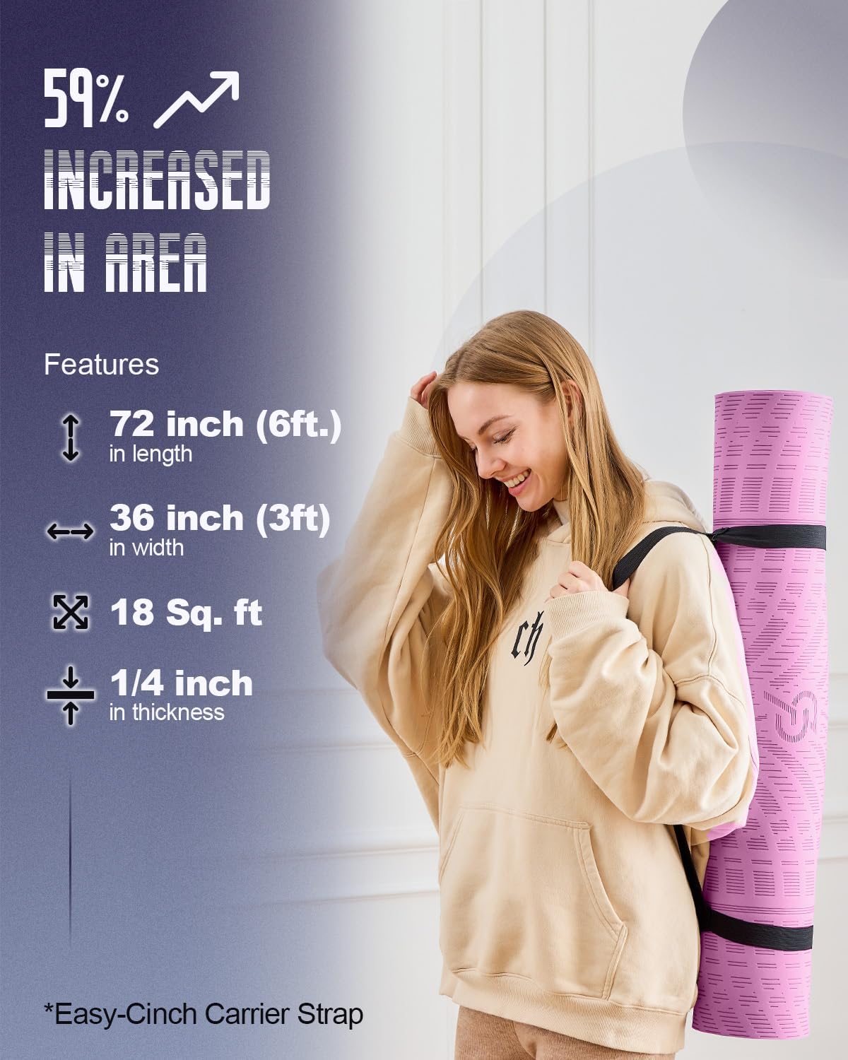 LOLLIPOP Thick Yoga Mat, Non-Slip Exercise Mat for Yoga, Pilates, Stretching Fitness & Exercise Mat with Easy-Cinch Carrier Strap - Image 6