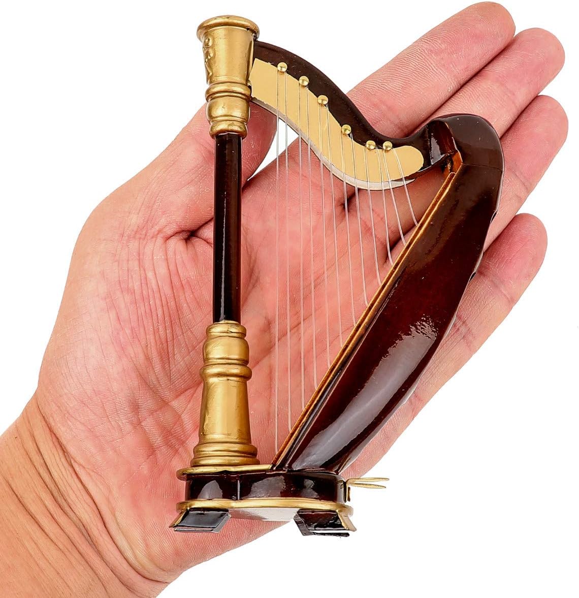 Wooden Miniature Harp with Case Mini Musical Instrument Harp Replica Collectible Figurines Dollhouse Accessories Model Home Decoration Display Ornament (5.51"x3.07"x1.69") - Image 2