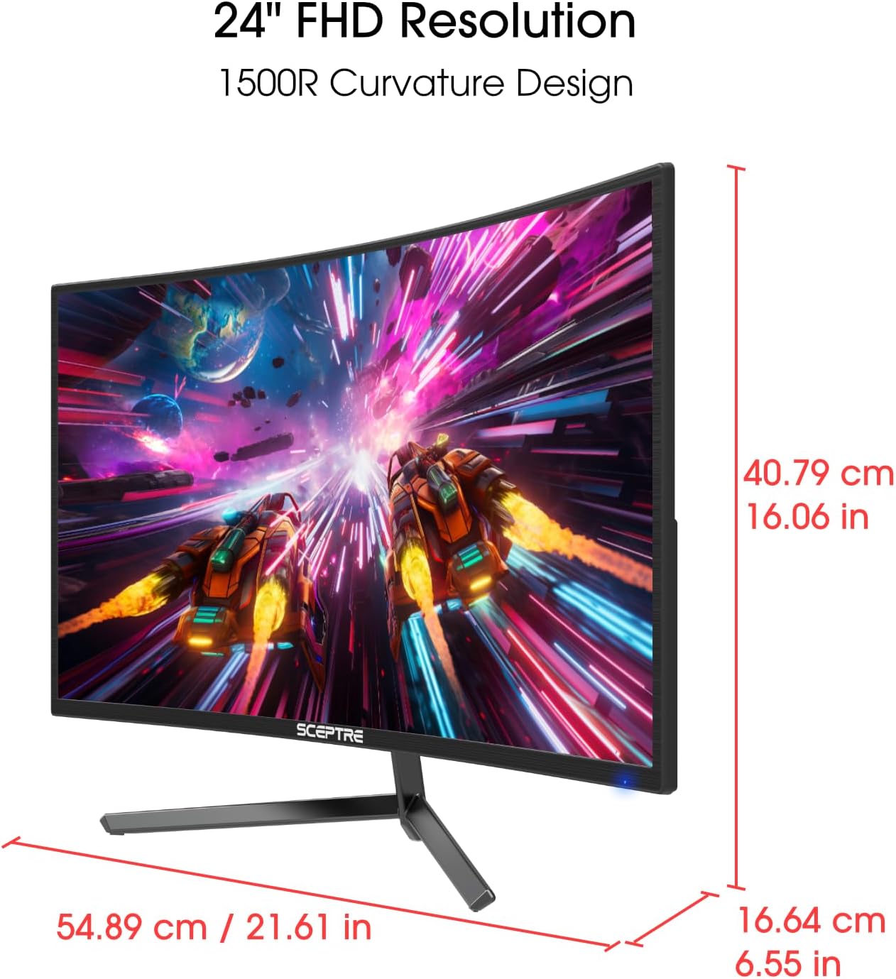 Sceptre 24-inch Curved Gaming Monitor 1080p up to 165Hz DisplayPort HDMI 99% sRGB, AMD FreeSync Build-in Speakers Machine Black (C248B-FWT168) - Image 2