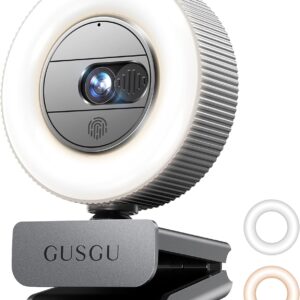 GUSGU G910 2K Quad HD Webcam for PC, with Microphone & Light & Privacy Cover, Web Camera for Desktop Computer/Laptop/MacBook, USB Streaming Camera