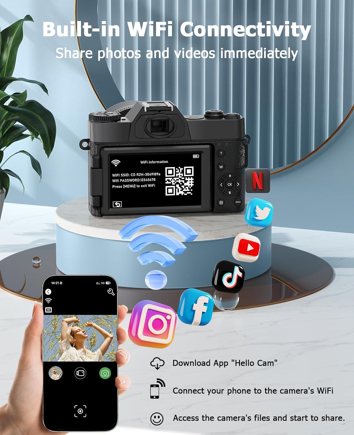 FLATIC Cameras for Photography, 6K 64MP Digital Camera with WiFi & Microphone for Youtuber, 16X Zoom Vlogging Camera with 180°Flip Screen, 64GB Card, 2 Batteries, Macro & Wide-Angle Lens, Card Reader - Image 5