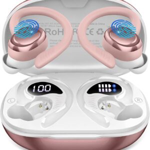 Wireless Earbuds Sport, Bluetooth 5.4 Headphones with Earhook, 2025 Hi-Fi Stereo Over Ear Buds, 50H Earphones with 4 ENC Noise Canceling Mics, IP7 Waterproof Headset for Running Workout (Android/iOS)