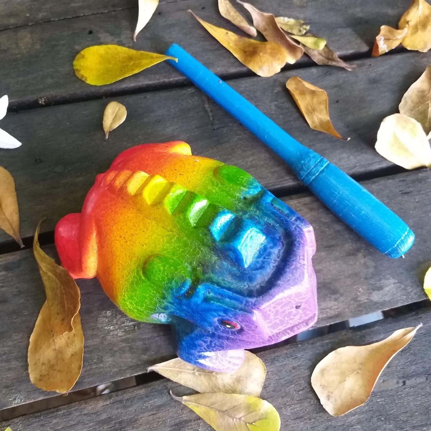 5" Wooden Frog Percussion Instrument - Guiro Rasp Tone Block Thailand Handcraft Musical Lucky Frog Home Office Decoration Nice Gift (Rainbow) - Image 8