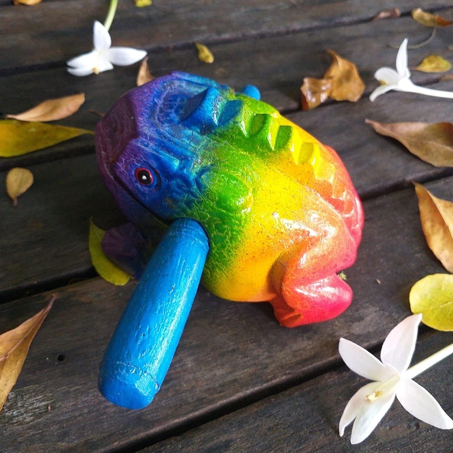 5" Wooden Frog Percussion Instrument - Guiro Rasp Tone Block Thailand Handcraft Musical Lucky Frog Home Office Decoration Nice Gift (Rainbow) - Image 7