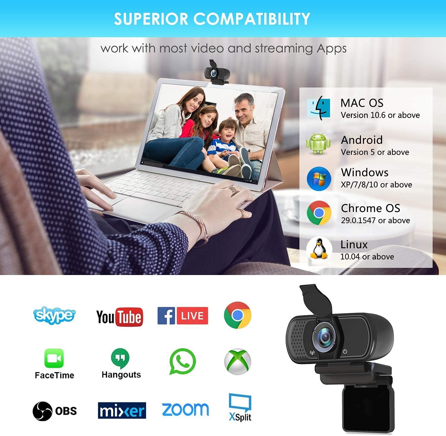 Full HD 1080P Webcam with Privacy Shutter and Tripod, Pro Streaming Web Camera with Microphone, Widescreen USB Computer Camera for Laptop Desktop - Image 6