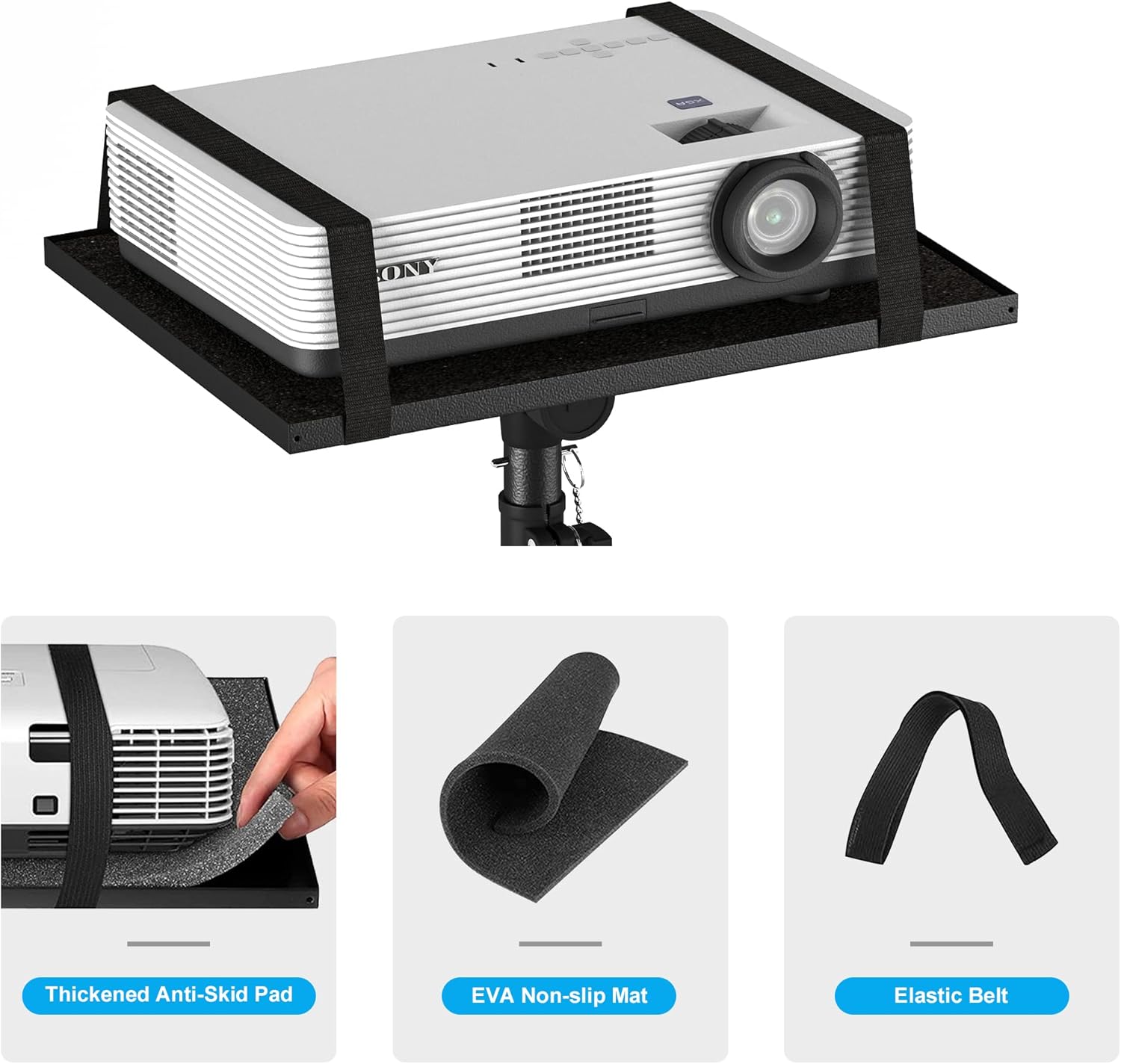 Projector Stand Tripod from 23" to 46", Laptop Tripod Stand Height Adjustable with Gooseneck Phone Holder, Laptop Floor Stand for Office, Home, Stage, Studio, DJ Racks Holder Mount - Image 5