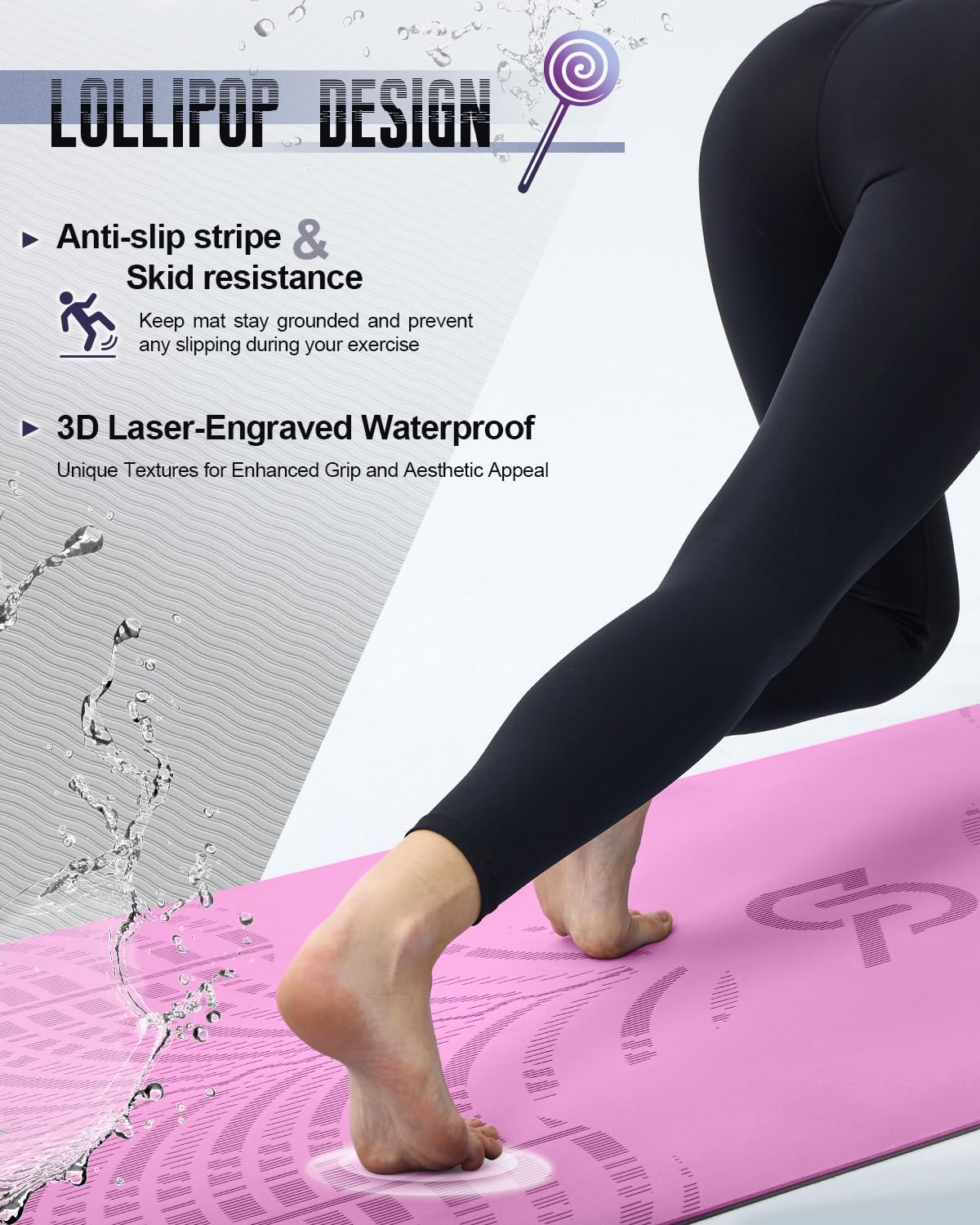 LOLLIPOP Thick Yoga Mat, Non-Slip Exercise Mat for Yoga, Pilates, Stretching Fitness & Exercise Mat with Easy-Cinch Carrier Strap - Image 5