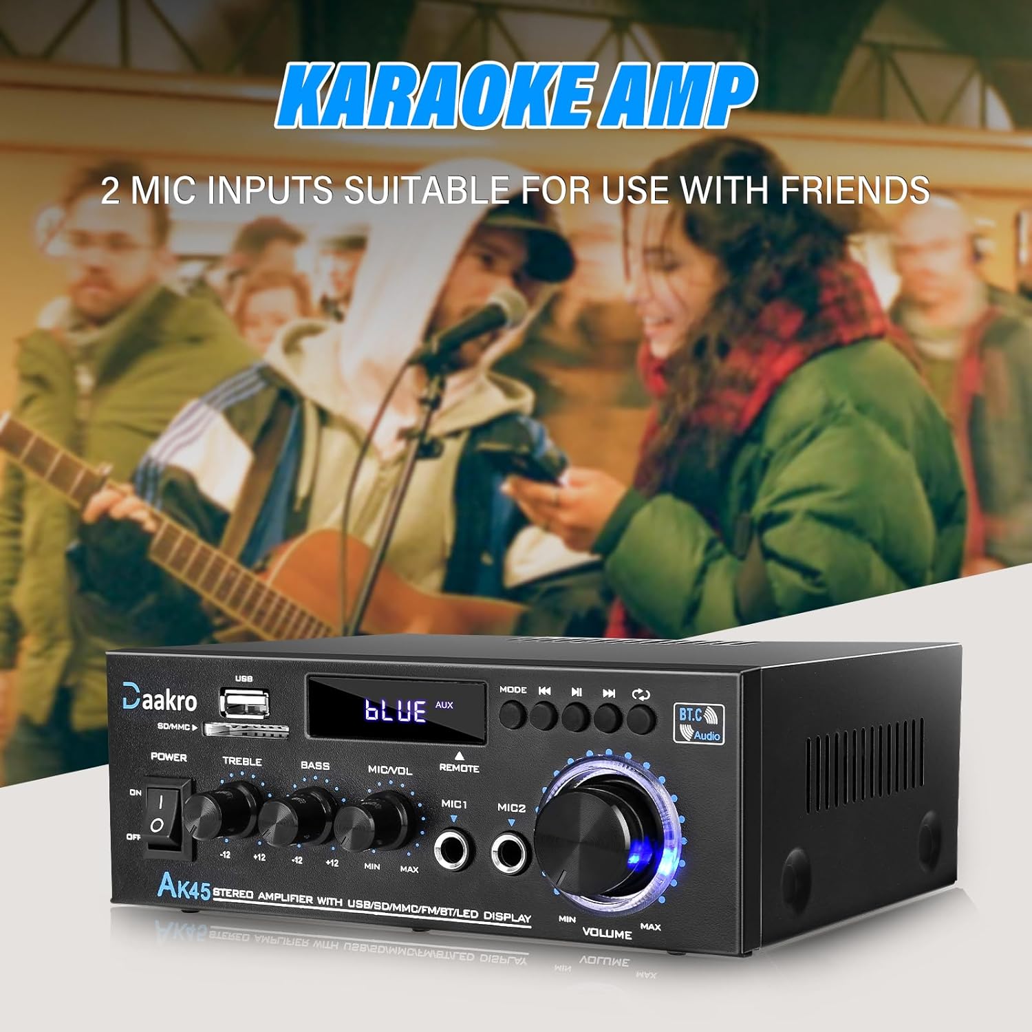 AK45 Stereo Audio Amplifier,300W Home 2 Channel Wireless Bluetooth 5.0 Power Amplifier System, Home Amplifiers FM Radio, USB, SD Card, with Remote Control Home Theater Audio Stereo System - Image 7