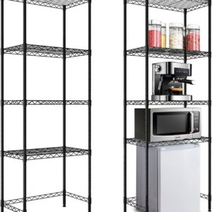 4 Tier Mini Fridge Shelf with Storage Over Mini Fridge Storage and Microwave Stand Height Adjustable Metal Storage Rack for Dorm Kitchen Office (Black