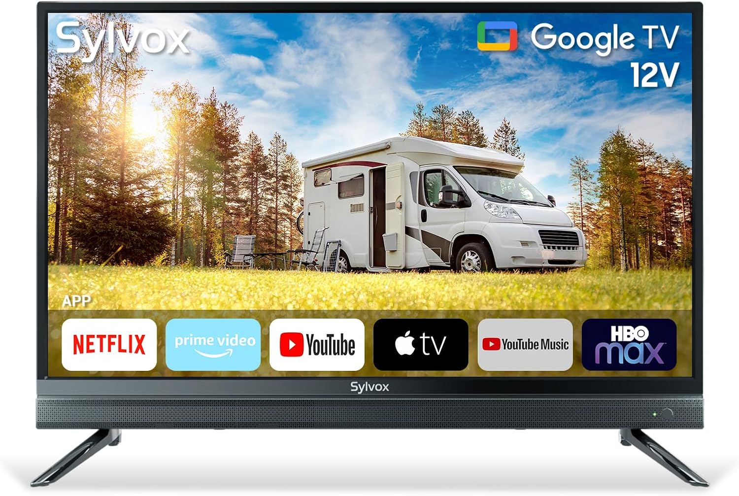 SYLVOX Smart RV TV, 32" 12V TV for RV Camper 1080P DC/AC Powered Television, Support Google, Download APPs, Bluetooth WiFi, Smart TVs for Home Car Campervan Truck
