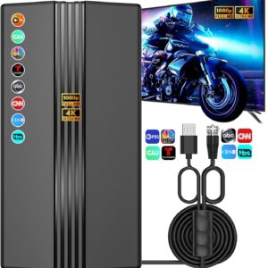 TV Antenna for Smart TV, 2200+ Miles Range, Indoor/Outdoor Antenna for Local Channels, Supports 4K 1080p HD, Amplified Signal Booster, 33FT Coax Cable, Easy Installation