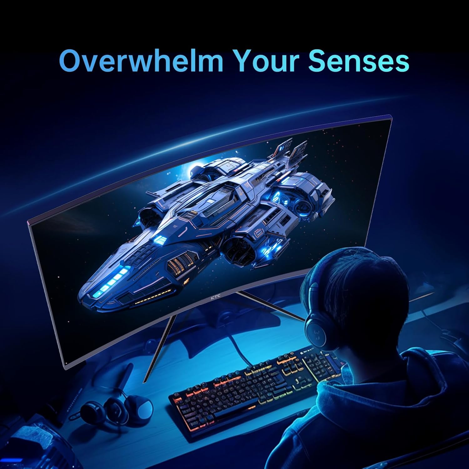 KTC 32 inch 240Hz Curved Gaming Monitor 1500R 1080P 125% sRGB 1ms, Freesync/G-sync HDR10,HDMI/DP/USB Ports VESA,Tilt Adjustable,Xbox PS5 Switch,Black - Image 3