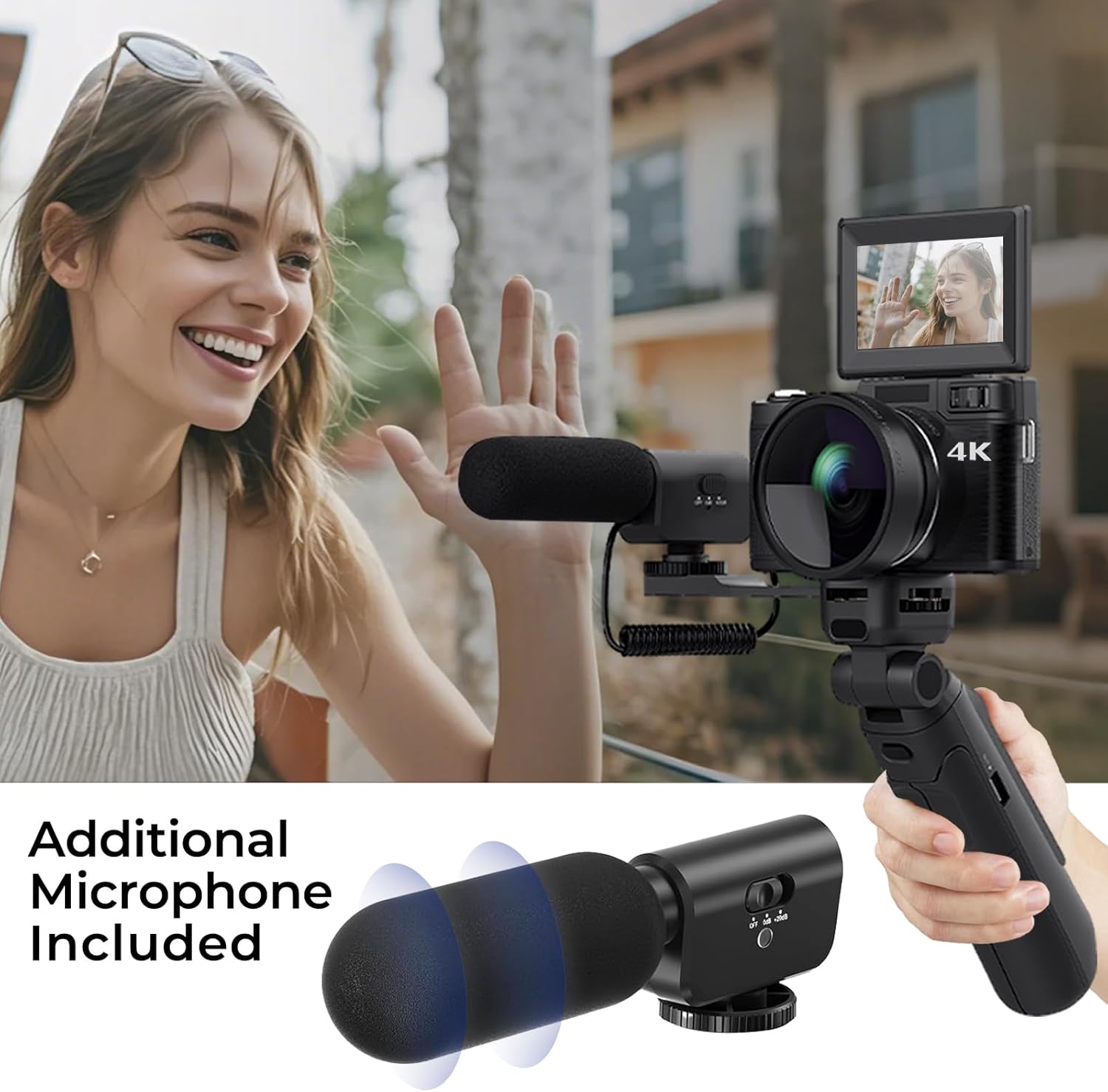 4K Vlogging Camera with Creator Kits 5K Digital Camera for Photography 64MP Video Camera with Flip Screen, Microphone, Powerbank Tripod, Wide-Angle & Macro Lens, Remote Control, Batteries - Image 4