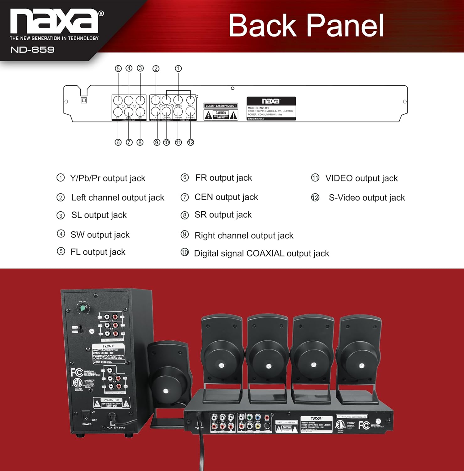 NAXA Electronics ND-859 5.1-Channel Home Theater DVD/Digital Media Player and Karaoke System, black - Image 4