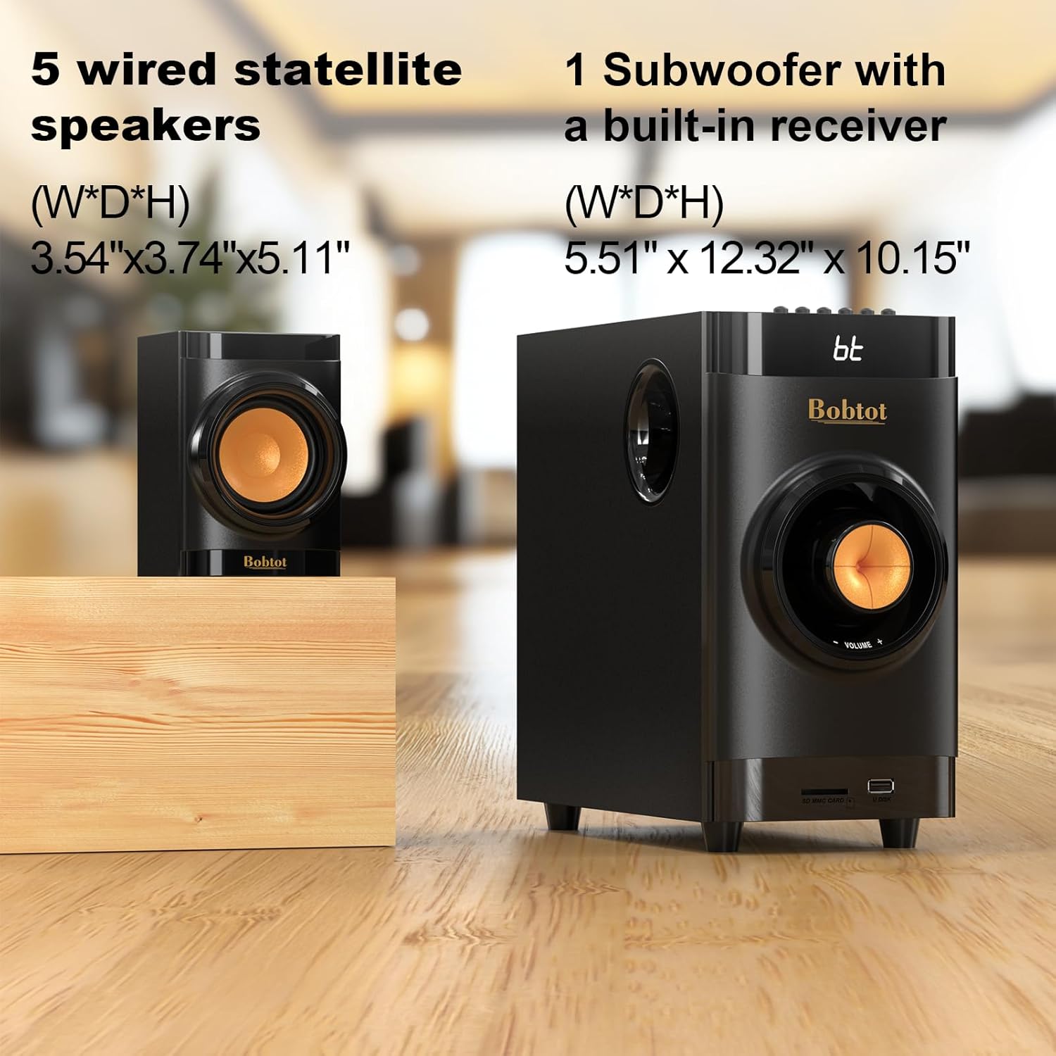 Small Subwoofer Home Theater for TV Surround System 5 Wired Speakers Amplifier 4 inch Woofer Built-in Receiver Support HDMI ARC Optical Bluetooth Input for Projector - Image 7