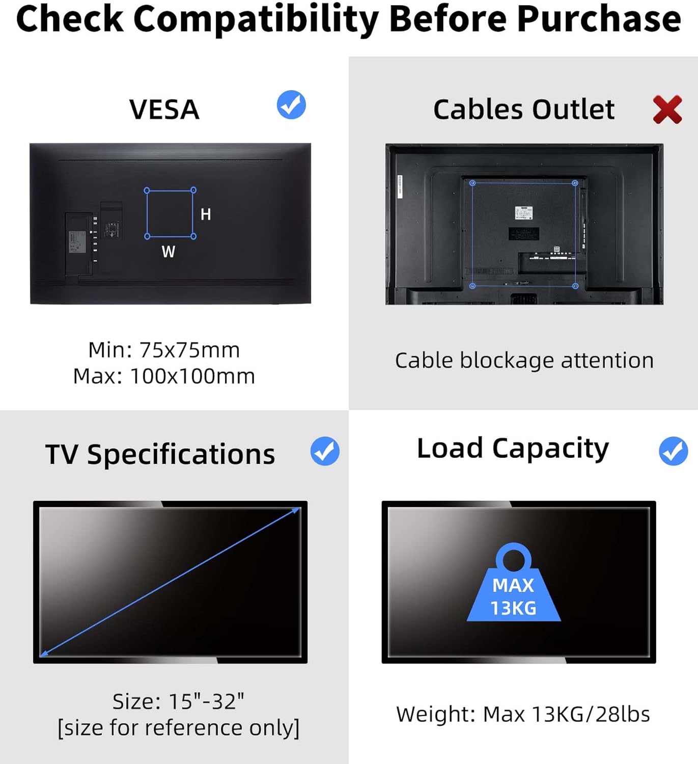 Suptek TV Wall Mount Swivel Tilt Rotation Full Motion Adjustable Articulating for Most 15-32 inch LED, LCD Monitor Wall Mount VESA 75,100 (MA2720) - Image 8