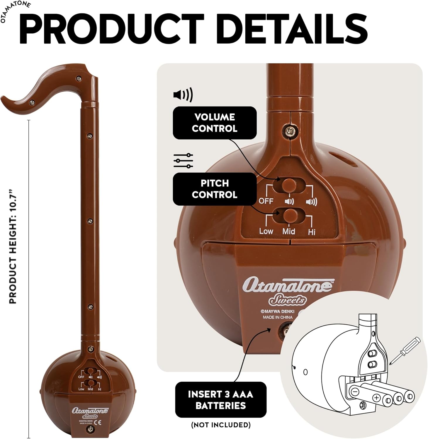 Otamatone Japanese Electronic Musical Instrument Portable Music Synthesizer from Japan by Maywa Denki Studio Award Winning, Educational Fun Gift for Children, Teens & Adults - Chocolate - Image 4