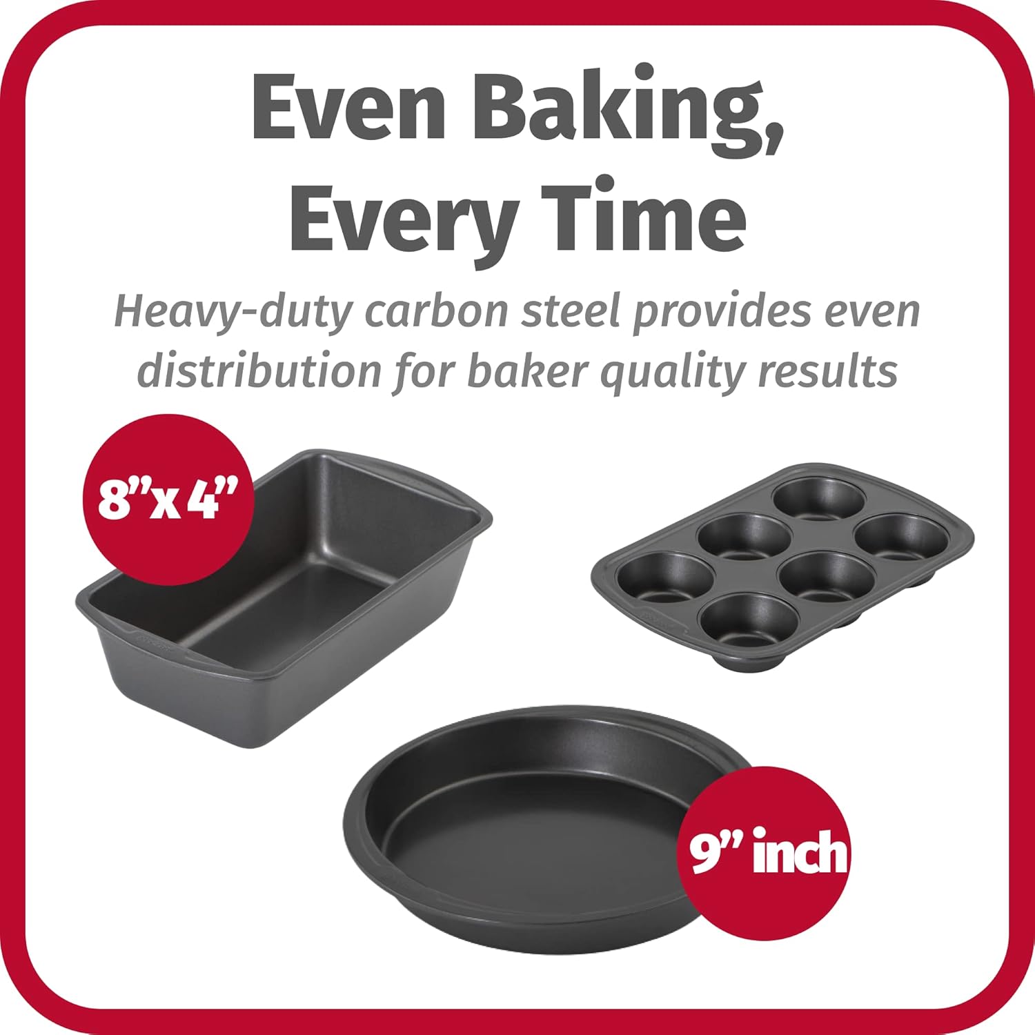 GoodCook Everyday Nonstick Steel 5-Piece Bakeware Set, Gray, Includes Cookie Sheet, Cake Pan, Loaf Pan, Muffin Pan, and Roast Pan, Durable and Scratch-Resistant Baking Set - Image 3