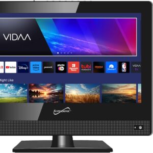 Supersonic SC-1520VTV 15.6 inch Smart AC/DC LED TV, Powered by VIDAA, 1080p, WiFi, Built-in Speakers, USB, 3X HDMI ARC, For Kitchen, RV, Boat, Truck, Playroom, Room, Remote, DC Car Cord INCLUDED-Black
