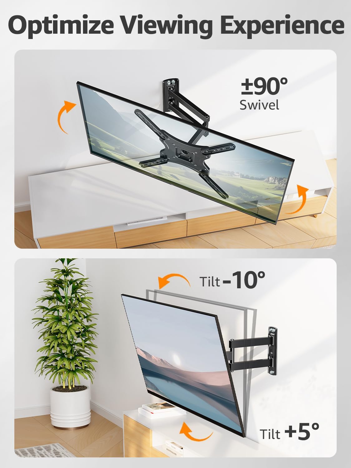 ELIVED Full Motion TV Wall Mount for Most 26-60 Inch TVs, Articulating Arms Swivel and Tilt tv Mount, Wall Mount Brackets Max VESA 400x400, Single Stud Perfect Center Design, Holds Up to 77 lbs. - Image 3