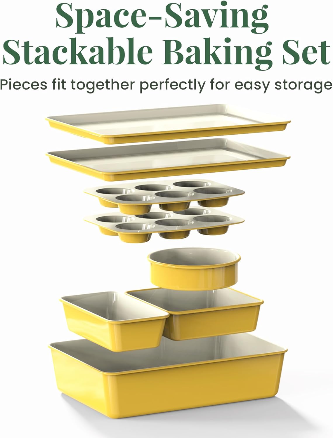 Larder & Vine 8-Piece Bakeware Set | Non-Stick Baking Set with Ceramic Finish | PFAS, PFOA, PTFE, and BPA Free Baking Essentials | Baking Sheets, Muffin Tins and Assorted Baking Pans | Limoncello - Image 8