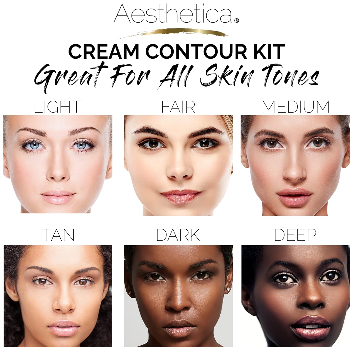 Aesthetica Cosmetics Cream Contour and Highlighting Makeup Kit - Contouring Foundation/Concealer Palette - Vegan & Cruelty Free - Step-by-Step Instructions Included - Image 4