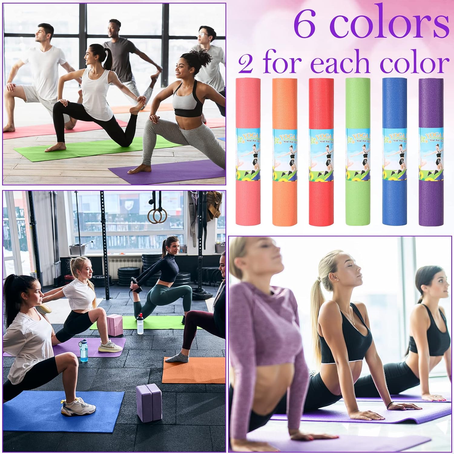Amylove 12 Pieces Yoga Mats Bulk 68x24x0.12 Inch Exercise Non Slip Fitness Workout Mats for Women Men Home Workout Gym Yoga - Image 2