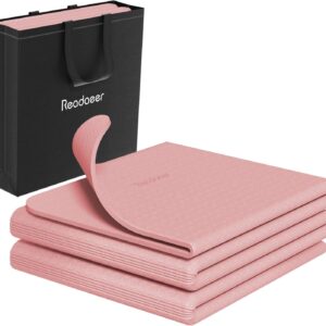 Readaeer Foldable Yoga Mat for Travel Folding Yoga Mat 6mm Thick with Carrying Bag, Non-Slip TPE Exercise Pilates Mat for 72″ L x 24″ W x 0.24 Inch