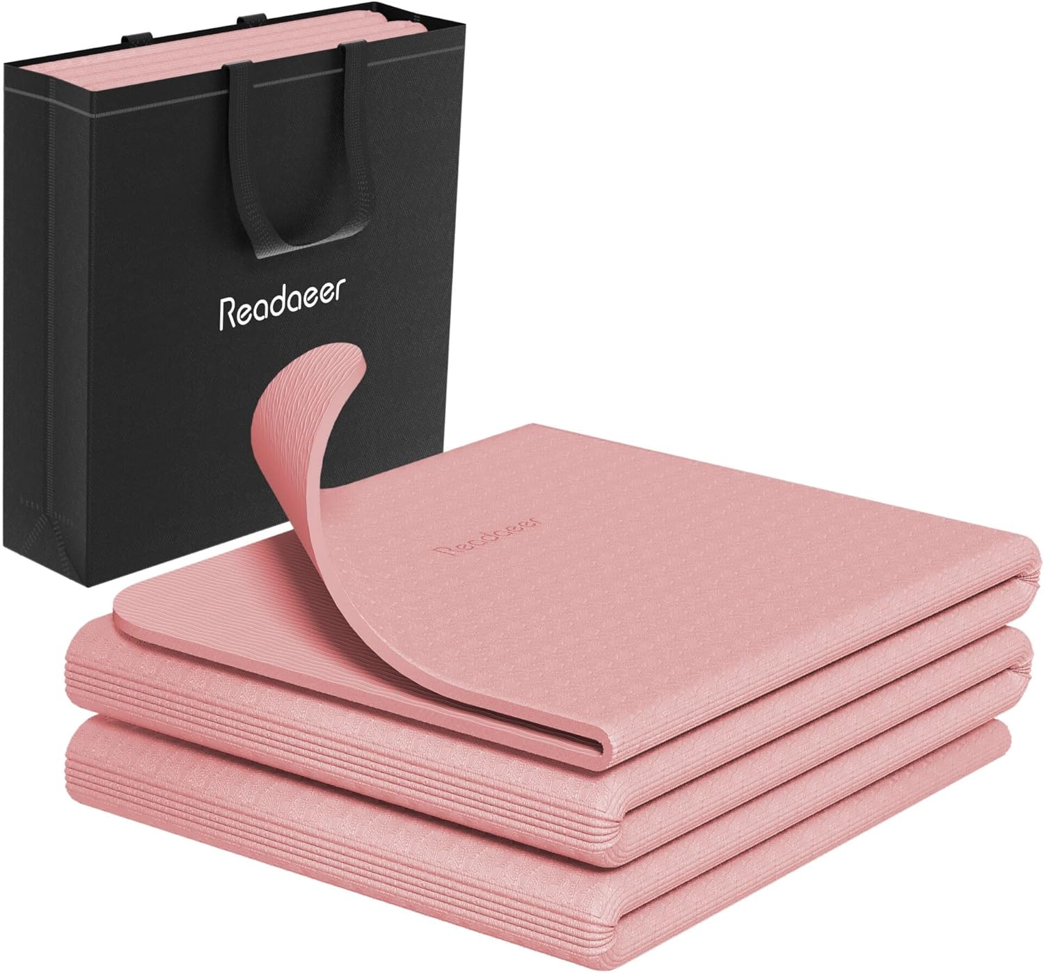 Readaeer Foldable Yoga Mat for Travel Folding Yoga Mat 6mm Thick with Carrying Bag, Non-Slip TPE Exercise Pilates Mat for 72" L x 24" W x 0.24 Inch