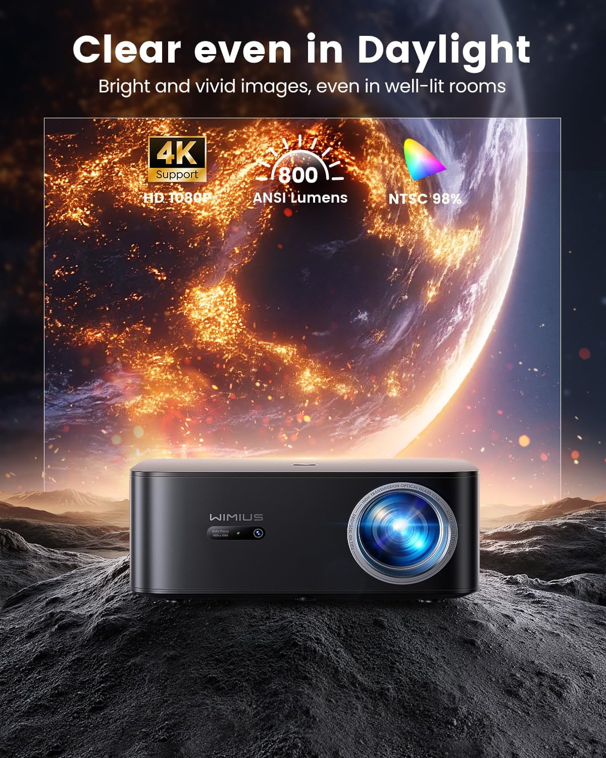 Google TV 4K Supported Smart Projector,Outdoor & Home Theater Projector with Wi-Fi 6 and Two-Way Bluetooth 5.2,Auto Focus & Keystone,800 ANSI,WiMiUS K13 Movie Proyector for Indoor & Outdoor Use - Image 4