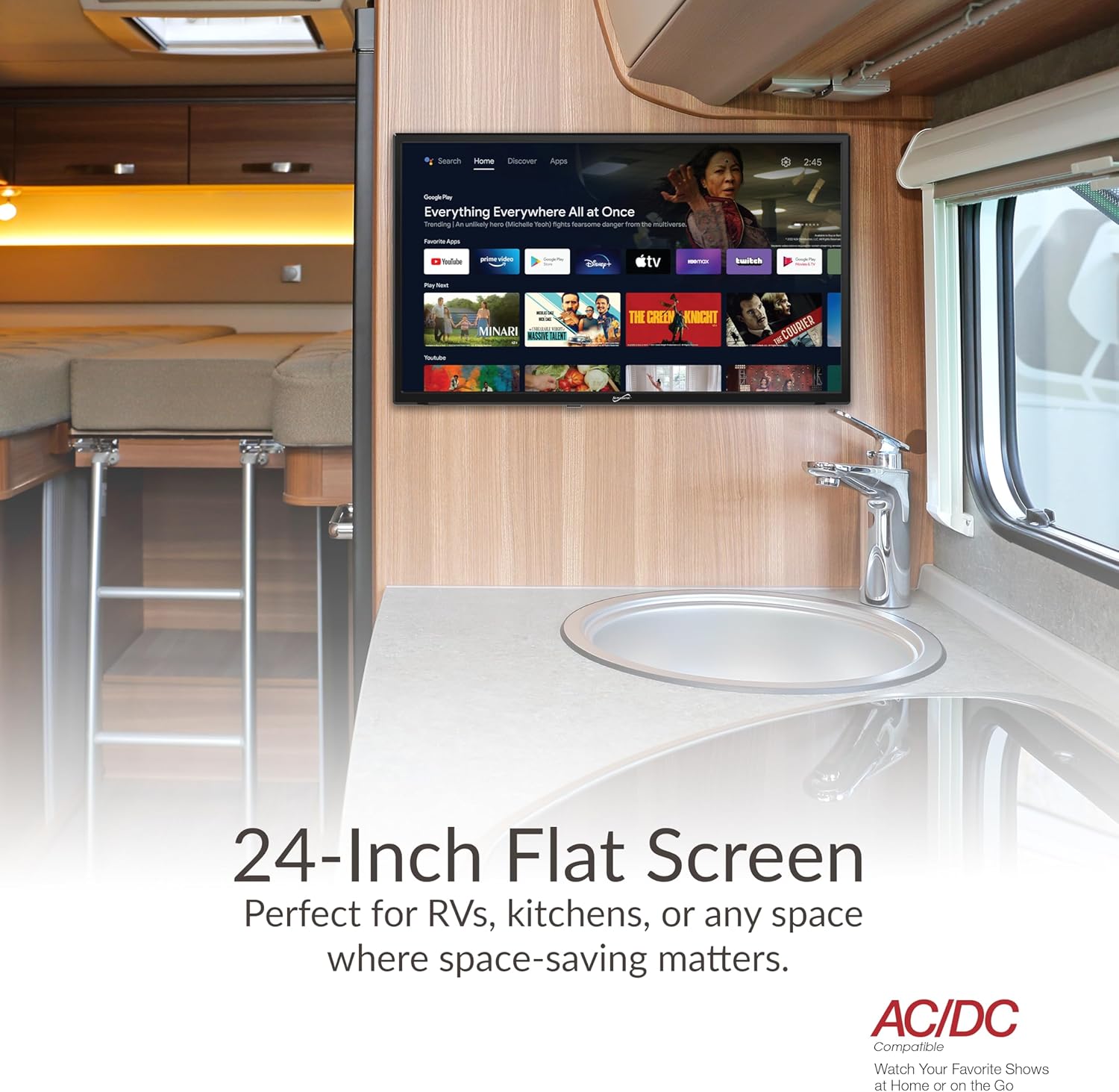 Supersonic SC-2450GTV-A 24-inch DLED Smart HDTV with Google Assistant, ATSC & NTSC System, HDMI USB Input, WiFi, 1080p Resolution, 16.7M Colors,60Hz Refresh Rate, Bluetooth, AC/DC Compatible - Image 4