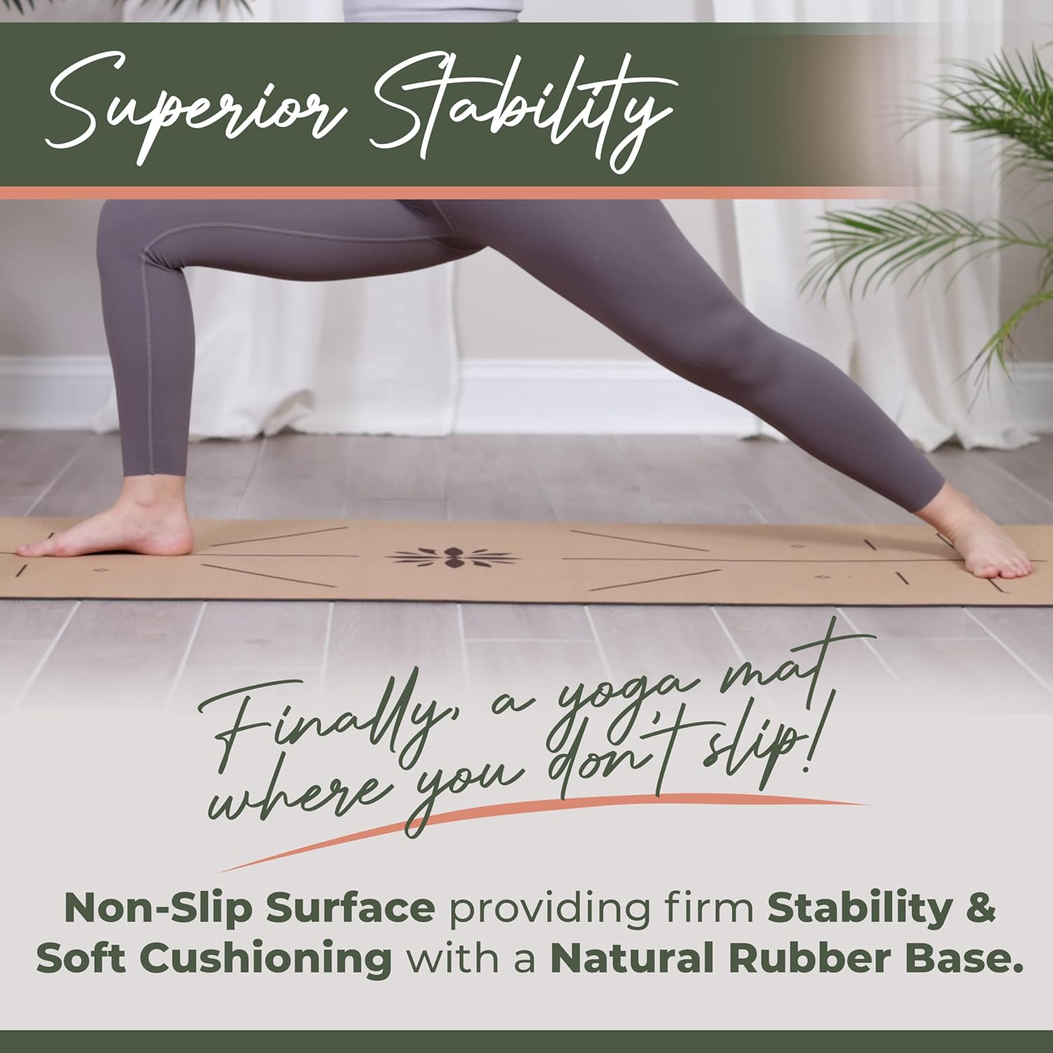 Premium Yoga Cork Mat | 5mm Thick Natural Tree Rubber Base and Bigger Mat for Extra Support, Alignment lines for Guidance | Non-Slip, Natural & Eco-friendly, Your Ultimate Eco-Friendly Yoga Companion - Image 4