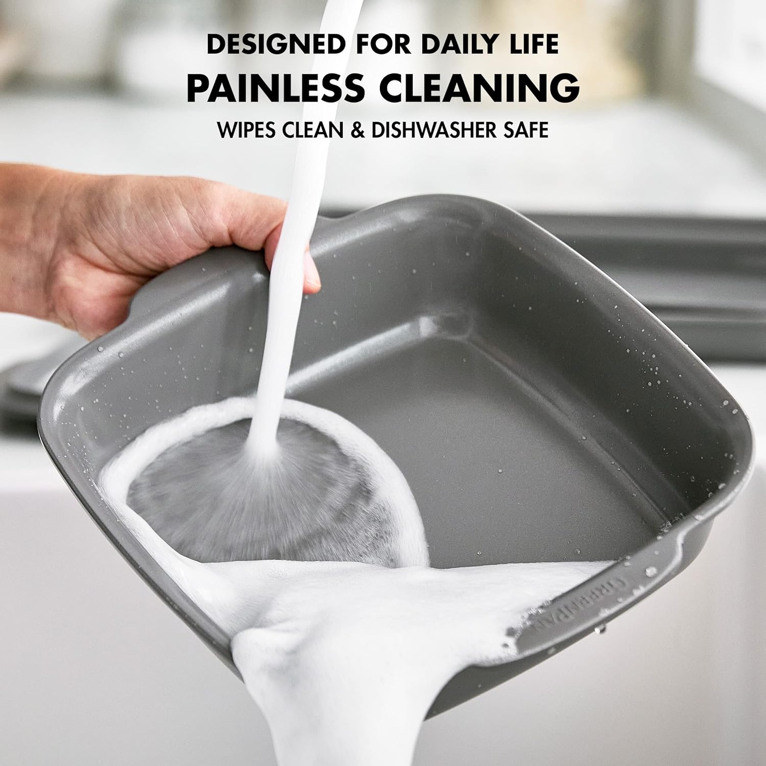 GreenPan Premiere Ovenware Healthy Ceramic Nonstick 4 Piece Bakeware Set, PFAS-Free, Rectangular, Square, Quarter, Half Sheet Baking Pans, Warp-Free, Oven Safe to 600F, Dishwasher Safe, Gray - Image 8