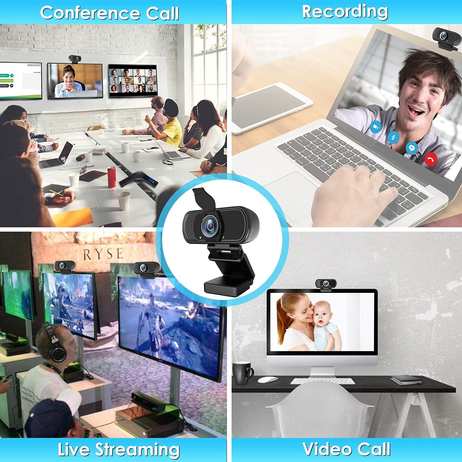 Full HD 1080P Webcam with Privacy Shutter and Tripod, Pro Streaming Web Camera with Microphone, Widescreen USB Computer Camera for Laptop Desktop - Image 7