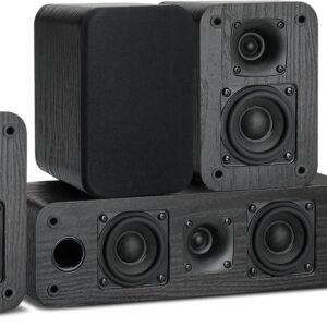 Saiyin 5.0 Channel Surround Sound Systems for Home Theater | 160 Watts Peak Power | Passive Speakers with Black Classic Retro Wood Grain | Amplifier or Receiver Required | Cable Not Included