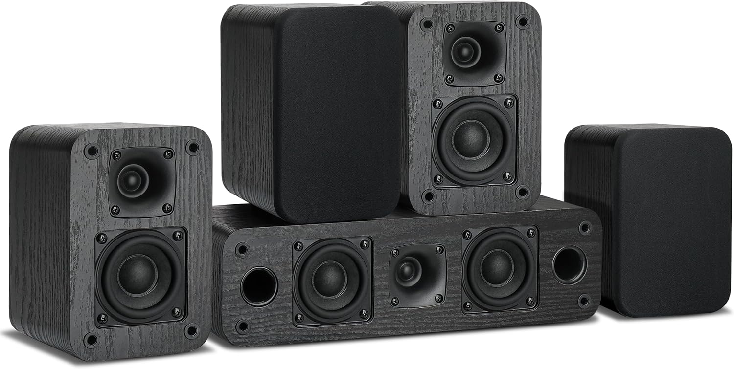 Saiyin 5.0 Channel Surround Sound Systems for Home Theater | 160 Watts Peak Power | Passive Speakers with Black Classic Retro Wood Grain | Amplifier or Receiver Required | Cable Not Included