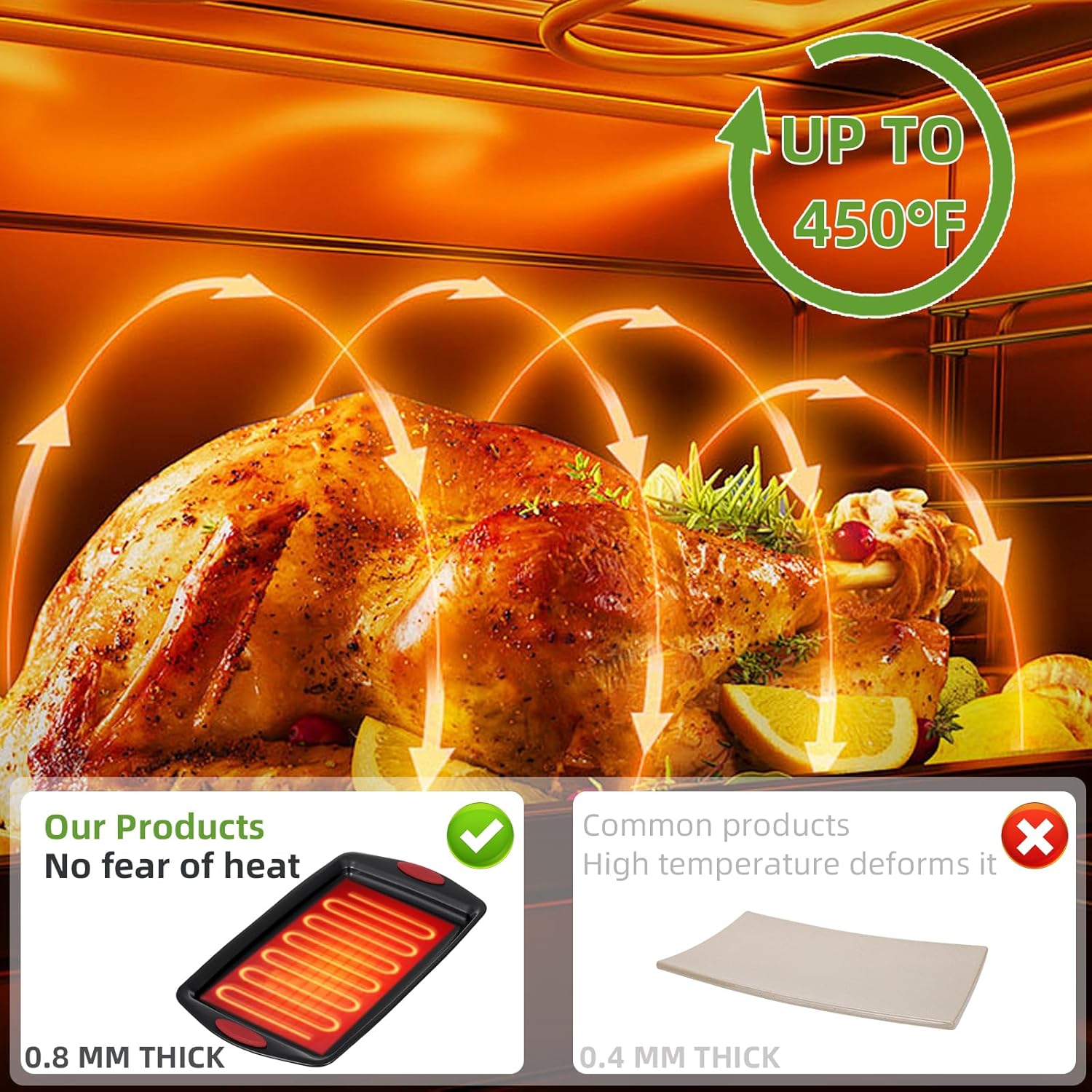 5-Piece Nonstick Baking Pans Set - Premium Carbon Steel Bakeware with PFOA/PFOS/PTFE-Free Coating, Red Silicone Handles (Black Red) - Image 6