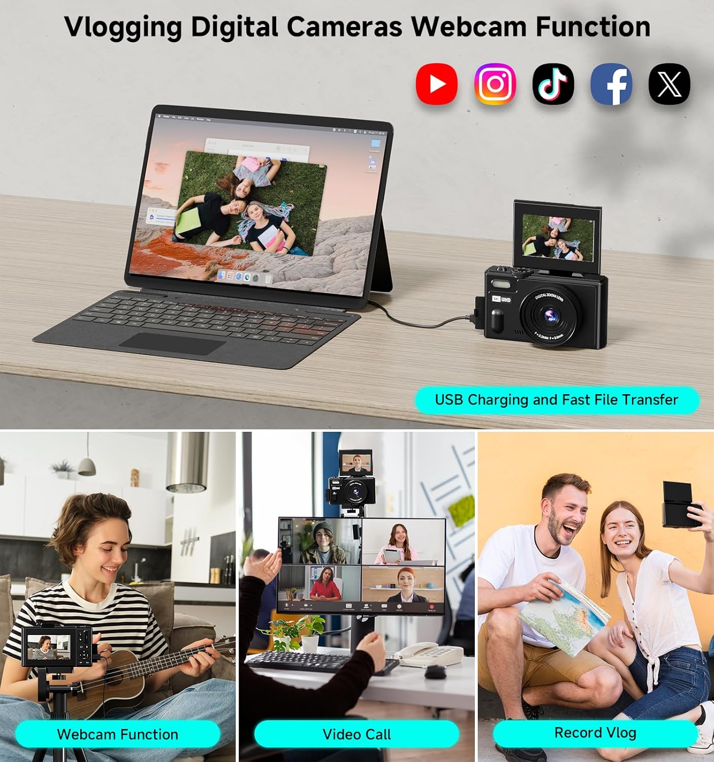 Digital Camera, 5K Travel Camera 80MP Cameras for Photography Vlogging Camera for YouTube with 3" 180° Flip Screen with 18X Zoom Autofocus Compact Video Camera with 64GB SD Card for Teens Beginner - Image 7