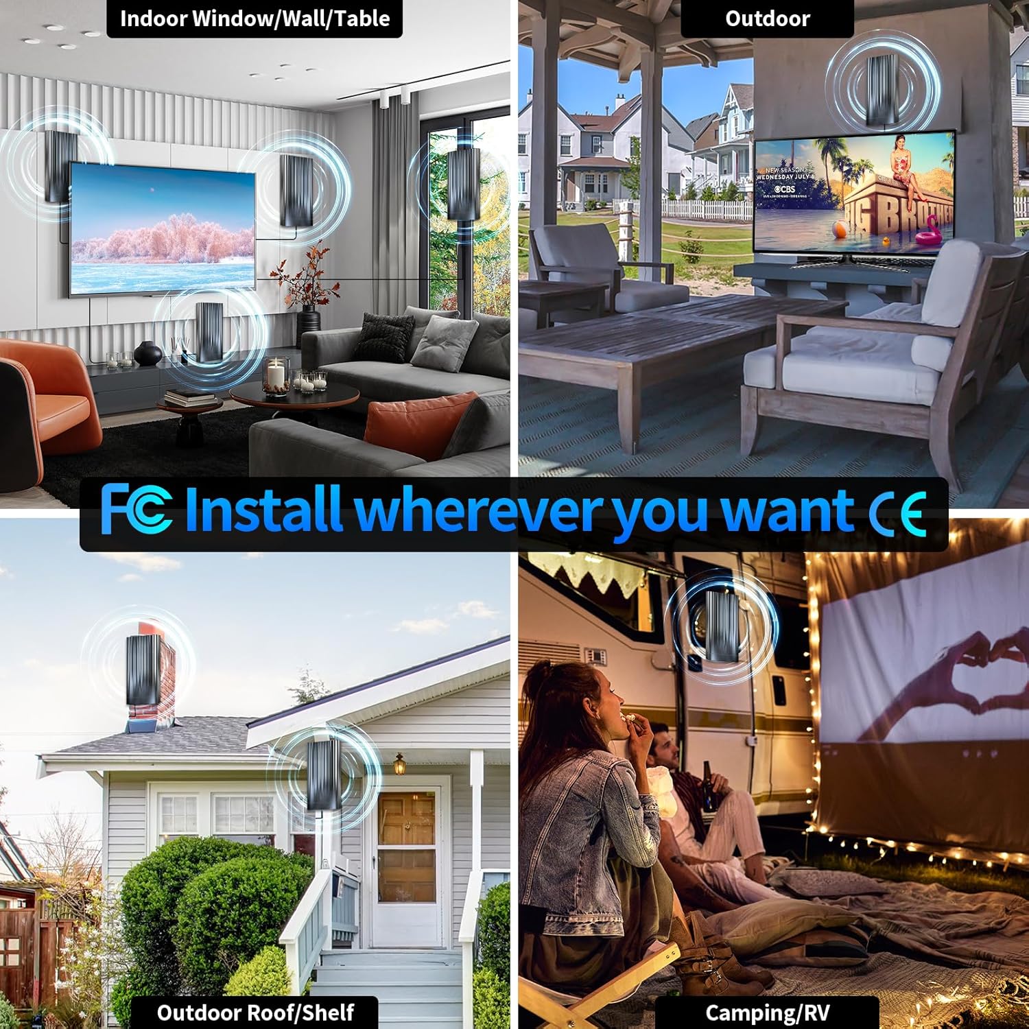 3500+ Miles Tv Antenna Indoor, 2025 Digital Antenna for Smart Tv Outdoor, Strongest HDTV for Local Channels with Amplifier, Signal Booster & 52FT Coax Cable/AC Adapter Support 8K 4K 1080p - Image 5