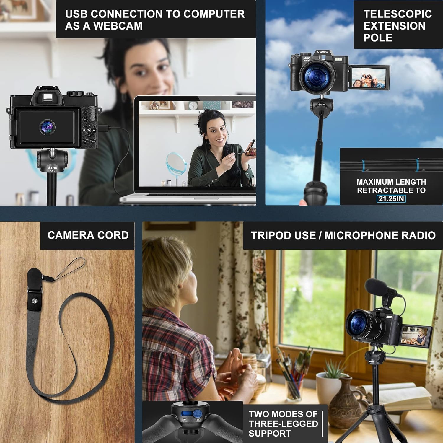 TURE 4K Digital Cameras for Photography, 48MP Vlogging Camera for YouTube with Microphone, WiFi and Tripod Grip, Video Camera with Wide-Angle&Macro Lens, Content Creator Kit & Travel Camera - Image 5